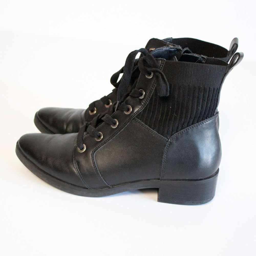 Dolce Vita Black Heeled Lace-Up Combat Boots - Picture 1 of 10